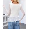 MEROKEETY Women’s Long Sleeve Square Neck Tops Ruched Fall Trendy Tee Shirts Asymmetrical Going Out Top(White)
