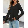 MEROKEETY Womens Long Sleeve Tops 2025 Trendy Fall Winter V Neck Ribbed Sweaters Casual Shirts Blouses(Black)