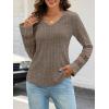 MEROKEETY Womens Long Sleeve Tops 2025 Trendy Fall Winter V Neck Ribbed Sweaters Casual Shirts Blouses(Brown)
