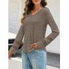 MEROKEETY Womens Long Sleeve Tops 2025 Trendy Fall Winter V Neck Ribbed Sweaters Casual Shirts Blouses(Brown)