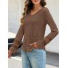 MEROKEETY Womens Long Sleeve Tops 2025 Trendy Fall Winter V Neck Ribbed Sweaters Casual Shirts Blouses(Coffee)