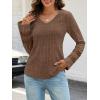MEROKEETY Womens Long Sleeve Tops 2025 Trendy Fall Winter V Neck Ribbed Sweaters Casual Shirts Blouses(Coffee)