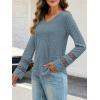 MEROKEETY Womens Long Sleeve Tops 2025 Trendy Fall Winter V Neck Ribbed Sweaters Casual Shirts Blouses(Dustyblue)