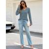 MEROKEETY Womens Long Sleeve Tops 2025 Trendy Fall Winter V Neck Ribbed Sweaters Casual Shirts Blouses(Dustyblue)