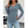 MEROKEETY Womens Long Sleeve Tops 2025 Trendy Fall Winter V Neck Ribbed Sweaters Casual Shirts Blouses(Dustyblue)