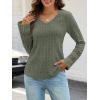MEROKEETY Womens Long Sleeve Tops 2025 Trendy Fall Winter V Neck Ribbed Sweaters Casual Shirts Blouses(Dustygreen)