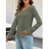 MEROKEETY Womens Long Sleeve Tops 2025 Trendy Fall Winter V Neck Ribbed Sweaters Casual Shirts Blouses(Dustygreen)