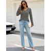 MEROKEETY Womens Long Sleeve Tops 2025 Trendy Fall Winter V Neck Ribbed Sweaters Casual Shirts Blouses(Grey)