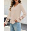 MEROKEETY Womens Long Sleeve Tops 2025 Trendy Fall Winter V Neck Ribbed Sweaters Casual Shirts Blouses(Lightapricot)
