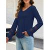 MEROKEETY Womens Long Sleeve Tops 2025 Trendy Fall Winter V Neck Ribbed Sweaters Casual Shirts Blouses(Navy)