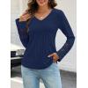 MEROKEETY Womens Long Sleeve Tops 2025 Trendy Fall Winter V Neck Ribbed Sweaters Casual Shirts Blouses(Navy)