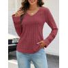 MEROKEETY Womens Long Sleeve Tops 2025 Trendy Fall Winter V Neck Ribbed Sweaters Casual Shirts Blouses(Red)