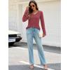 MEROKEETY Womens Long Sleeve Tops 2025 Trendy Fall Winter V Neck Ribbed Sweaters Casual Shirts Blouses(Red)