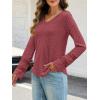 MEROKEETY Womens Long Sleeve Tops 2025 Trendy Fall Winter V Neck Ribbed Sweaters Casual Shirts Blouses(Red)