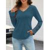 MEROKEETY Womens Long Sleeve Tops 2025 Trendy Fall Winter V Neck Ribbed Sweaters Casual Shirts Blouses(Teal)
