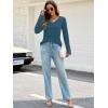 MEROKEETY Womens Long Sleeve Tops 2025 Trendy Fall Winter V Neck Ribbed Sweaters Casual Shirts Blouses(Teal)