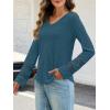 MEROKEETY Womens Long Sleeve Tops 2025 Trendy Fall Winter V Neck Ribbed Sweaters Casual Shirts Blouses(Teal)