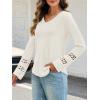 MEROKEETY Womens Long Sleeve Tops 2025 Trendy Fall Winter V Neck Ribbed Sweaters Casual Shirts Blouses(White)