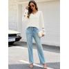 MEROKEETY Womens Long Sleeve Tops 2025 Trendy Fall Winter V Neck Ribbed Sweaters Casual Shirts Blouses(White)