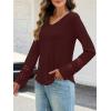 MEROKEETY Womens Long Sleeve Tops 2025 Trendy Fall Winter V Neck Ribbed Sweaters Casual Shirts Blouses(Wine)