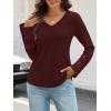 MEROKEETY Womens Long Sleeve Tops 2025 Trendy Fall Winter V Neck Ribbed Sweaters Casual Shirts Blouses(Wine)