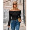 MEROKEETY Women’s Off Shoulder Sweater 2025 Fall Cute Bell Long Sleeve Ribbed Knit Winter Pullover Knit Outfits(Black)