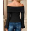 MEROKEETY Women’s Off Shoulder Sweater 2025 Fall Cute Bell Long Sleeve Ribbed Knit Winter Pullover Knit Outfits(Black)