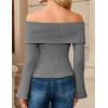 MEROKEETY Women’s Off Shoulder Sweater 2025 Fall Cute Bell Long Sleeve Ribbed Knit Winter Pullover Knit Outfits(Gray)