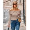 MEROKEETY Women’s Off Shoulder Sweater 2025 Fall Cute Bell Long Sleeve Ribbed Knit Winter Pullover Knit Outfits(Khaki)