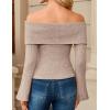 MEROKEETY Women’s Off Shoulder Sweater 2025 Fall Cute Bell Long Sleeve Ribbed Knit Winter Pullover Knit Outfits(Khaki)