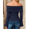 MEROKEETY Women’s Off Shoulder Sweater 2025 Fall Cute Bell Long Sleeve Ribbed Knit Winter Pullover Knit Outfits(Navy)