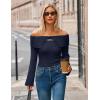 MEROKEETY Women’s Off Shoulder Sweater 2025 Fall Cute Bell Long Sleeve Ribbed Knit Winter Pullover Knit Outfits(Navy)