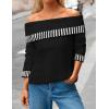 MEROKEETY Women’s Off Shoulder Sweater 2025 Fall Winter Fashion Oversized Ribbed Knit Striped Pullover Tops(Black)