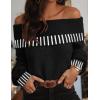 MEROKEETY Women’s Off Shoulder Sweater 2025 Fall Winter Fashion Oversized Ribbed Knit Striped Pullover Tops(Black)