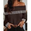 MEROKEETY Women’s Off Shoulder Sweater 2025 Fall Winter Fashion Oversized Ribbed Knit Striped Pullover Tops(Brown)