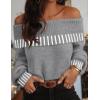MEROKEETY Women’s Off Shoulder Sweater 2025 Fall Winter Fashion Oversized Ribbed Knit Striped Pullover Tops(Grey)