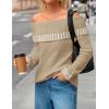 MEROKEETY Women’s Off Shoulder Sweater 2025 Fall Winter Fashion Oversized Ribbed Knit Striped Pullover Tops(Khaki)