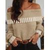 MEROKEETY Women’s Off Shoulder Sweater 2025 Fall Winter Fashion Oversized Ribbed Knit Striped Pullover Tops(Khaki)