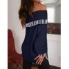 MEROKEETY Women’s Off Shoulder Sweater 2025 Fall Winter Fashion Oversized Ribbed Knit Striped Pullover Tops(Navy)