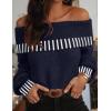 MEROKEETY Women’s Off Shoulder Sweater 2025 Fall Winter Fashion Oversized Ribbed Knit Striped Pullover Tops(Navy)