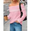 MEROKEETY Women’s Off Shoulder Sweater 2025 Fall Winter Fashion Oversized Ribbed Knit Striped Pullover Tops(Pink)