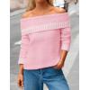 MEROKEETY Women’s Off Shoulder Sweater 2025 Fall Winter Fashion Oversized Ribbed Knit Striped Pullover Tops(Pink)