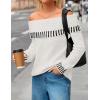MEROKEETY Women’s Off Shoulder Sweater 2025 Fall Winter Fashion Oversized Ribbed Knit Striped Pullover Tops(White)