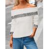 MEROKEETY Women’s Off Shoulder Sweater 2025 Fall Winter Fashion Oversized Ribbed Knit Striped Pullover Tops(White)