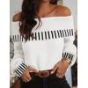 MEROKEETY Women’s Off Shoulder Sweater 2025 Fall Winter Fashion Oversized Ribbed Knit Striped Pullover Tops(White)