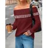 MEROKEETY Women’s Off Shoulder Sweater 2025 Fall Winter Fashion Oversized Ribbed Knit Striped Pullover Tops(Wine)
