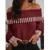 MEROKEETY Women’s Off Shoulder Sweater 2025 Fall Winter Fashion Oversized Ribbed Knit Striped Pullover Tops(Wine)