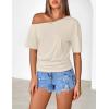 MEROKEETY Women’s Off The Shoulder Short Sleeve Tops 2026 Summer Casual Going Out Trendy Y2k T Shirts(Apricot)