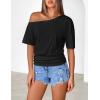 MEROKEETY Women’s Off The Shoulder Short Sleeve Tops 2026 Summer Casual Going Out Trendy Y2k T Shirts(Black)
