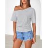 MEROKEETY Women’s Off The Shoulder Short Sleeve Tops 2026 Summer Casual Going Out Trendy Y2k T Shirts(Grey)